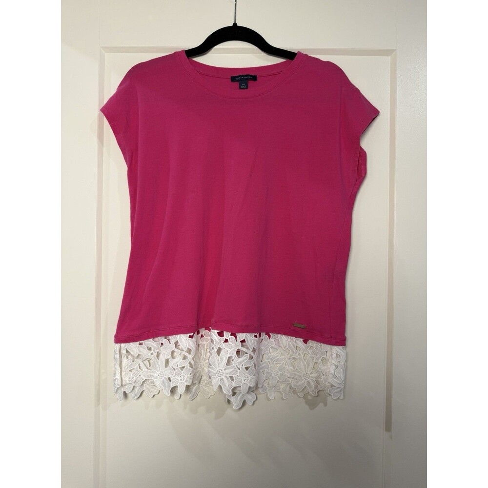 Tommy Hilfiger Pink Lace Hem Top Size S/P Women’s Casual Cute Spring Summer
